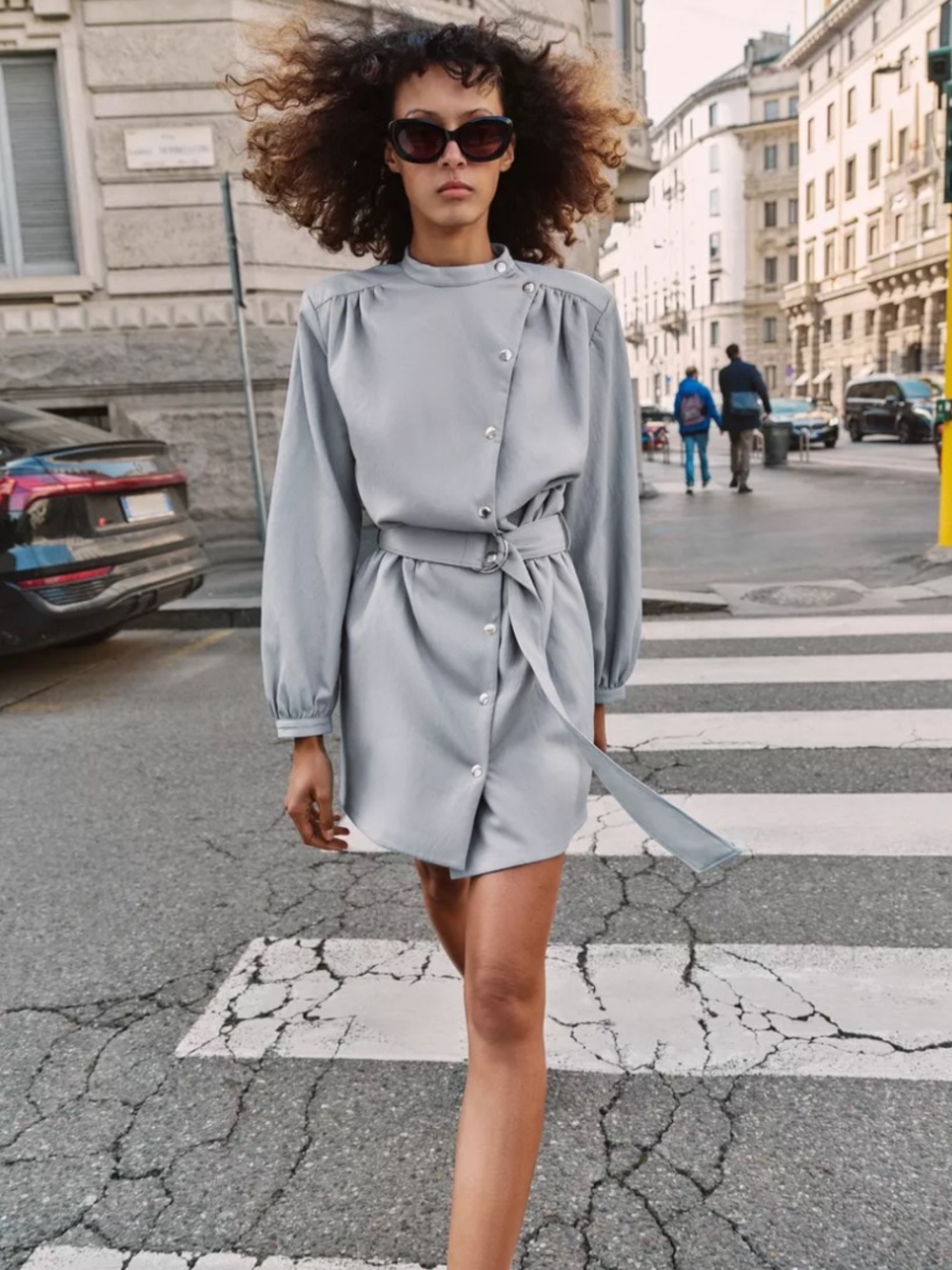 Zara Light Gray Snap-Belt Dress